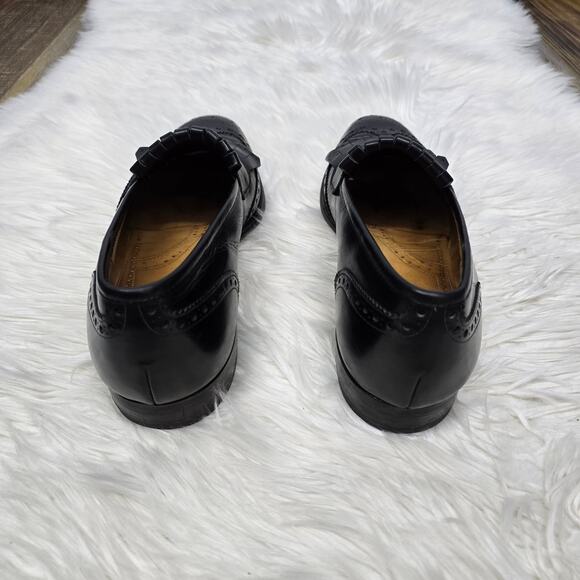 JOHNSTON & MURPHY Aristocraft Kiltie Dress Shoe Loafers 9.5 Black Wingtip Brogue - Picture 4 of 11